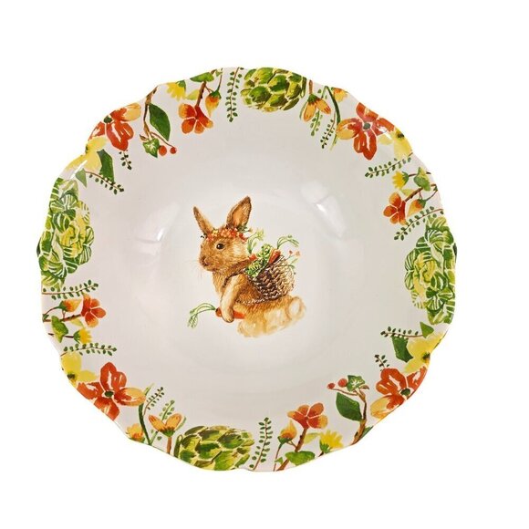 Pier 1 Imports Lilly Easter Bunny Rabbit 10" Porcelain Serving Salad Bowl - Picture 12 of 16